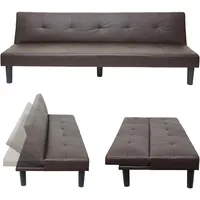Mendler 3er-Sofa HWC-G11, Couch Schlafsofa Gästebett Bettsofa Klappsofa, Schlaffunktion 195cm ~ Kunstleder, braun