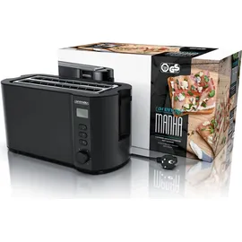 Arendo Toaster 4 Scheiben, Langschlitztoaster, Langschlitz, Edelstahl, 1500W, Display mit Restzeitanzeige, Brötchenaufsatz, Defrost Funktion, Wärmeisolierendes Gehäuse, Schwarz