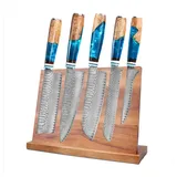 KingLux Messer-Set 5tlg.Damastmesser mit Magnet-Messerblock Doppelseitiger (5-tlg) blau