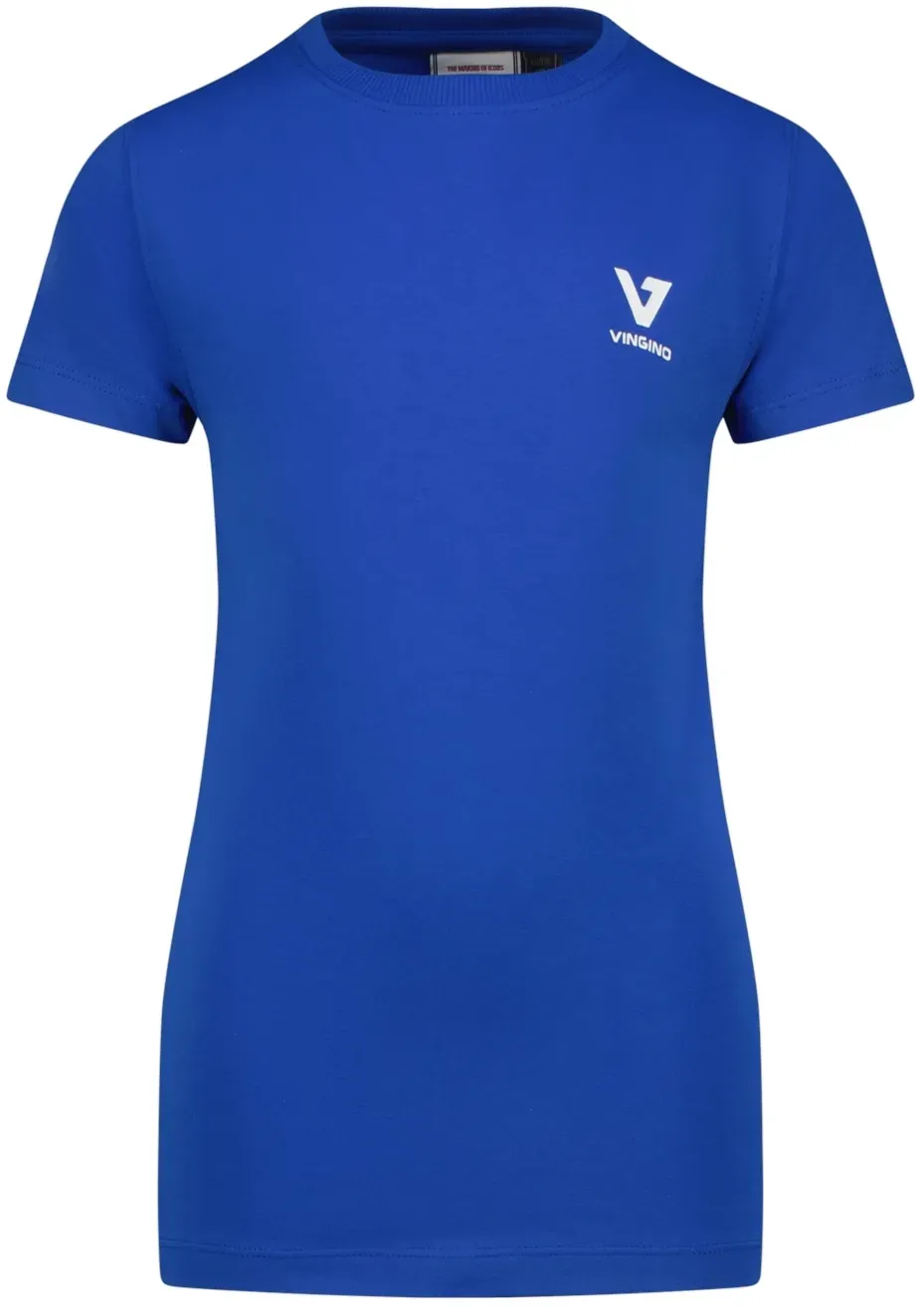 T-Shirt VINGINO, Damen, Gr. 140, blau (blau depth), Web, Obermaterial: 95% Baumwolle, 5% Elasthan, unifarben, regular fit normal, Rundhals, Shirts T-Shirt, mit Logo Print