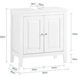 SoBuy Waschbeckenunterschrank Badschrank mit 2 Türen MDF 60x62x30cm Weiß Holzwerkstoff, 60x62x30 cm, Badezimmer, Badezimmerschränke, Waschbeckenunterschränke