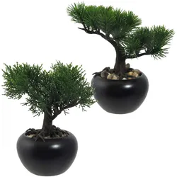 Kunstbonsai CREATIV GREEN "Bonsai Kiefer und Zeder", grün, H:19cm, Kunststoff, Kunstpflanzen, mit Kies