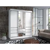 MIRJAN24 Kleiderschrank Haiti 180, Loft Schiebetürenschrank, Stilvoll Garderobenschrank (Farbe: Weiß) - Weiß