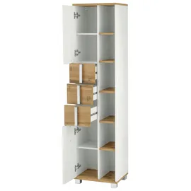 Schildmeyer Hochschrank Luca 701153, weiß glanz/Eiche Landhaus, 41,9/32,0/163,7 cm,