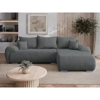 MIRJAN24 Ecksofa Ubo L Cord, mit Bettkasten und Schlaffunktion, 282x178x81 cm, Kissen-Set grau