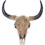 MCW Deko Skull 45cm, Polyresin Stier Bulle Longhorn Kopf Trophäe mit Tribal, In-/Outdoor