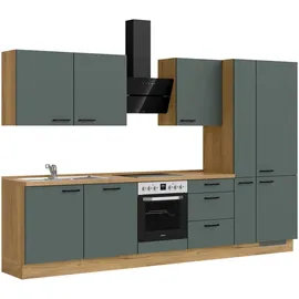Nobilia Küchenleerblock Easytouch, Eiche, Dunkelgrün, Metall, nur wie online abgebildet bestellbar, 330 cm, Blauer Engel, Pefc, Goldenes M, Made in Germany, DGM-Klimapakt, seitenverkehrt erhältlich, vormontierter korpus: Küchen, Küchenzeilen ,