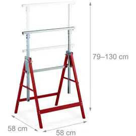 Relaxdays Klappbock, 2er Set, höhenverstellbar, bis 200 kg, klappbare Arbeitsböcke, Werkstatt, Stahl, rot/silber