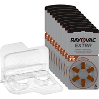 60x Rayovac Extra Advanced 312 Hörgerätebatterien 10x6er Blister PR41 Braun 24607 + Aufbewahrungsbox für 2 Hörgerätebatterien (10, 13, 312, 675), Batteriebox für 2 Knopfzellen bis 12 mm x 6 mm (Ø x H)