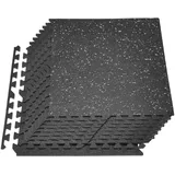 Vevor 12 x Puzzlematte Bodenschutzmatte 61 x 61 x 1 cm, Hochdichte EVA-Schaumstoffmatte, Ineinandergreifende Fitnessmatte Gymnastikmatte Sportmatte, Trainingsmatte (Schwarz) mit Grauen Punkten