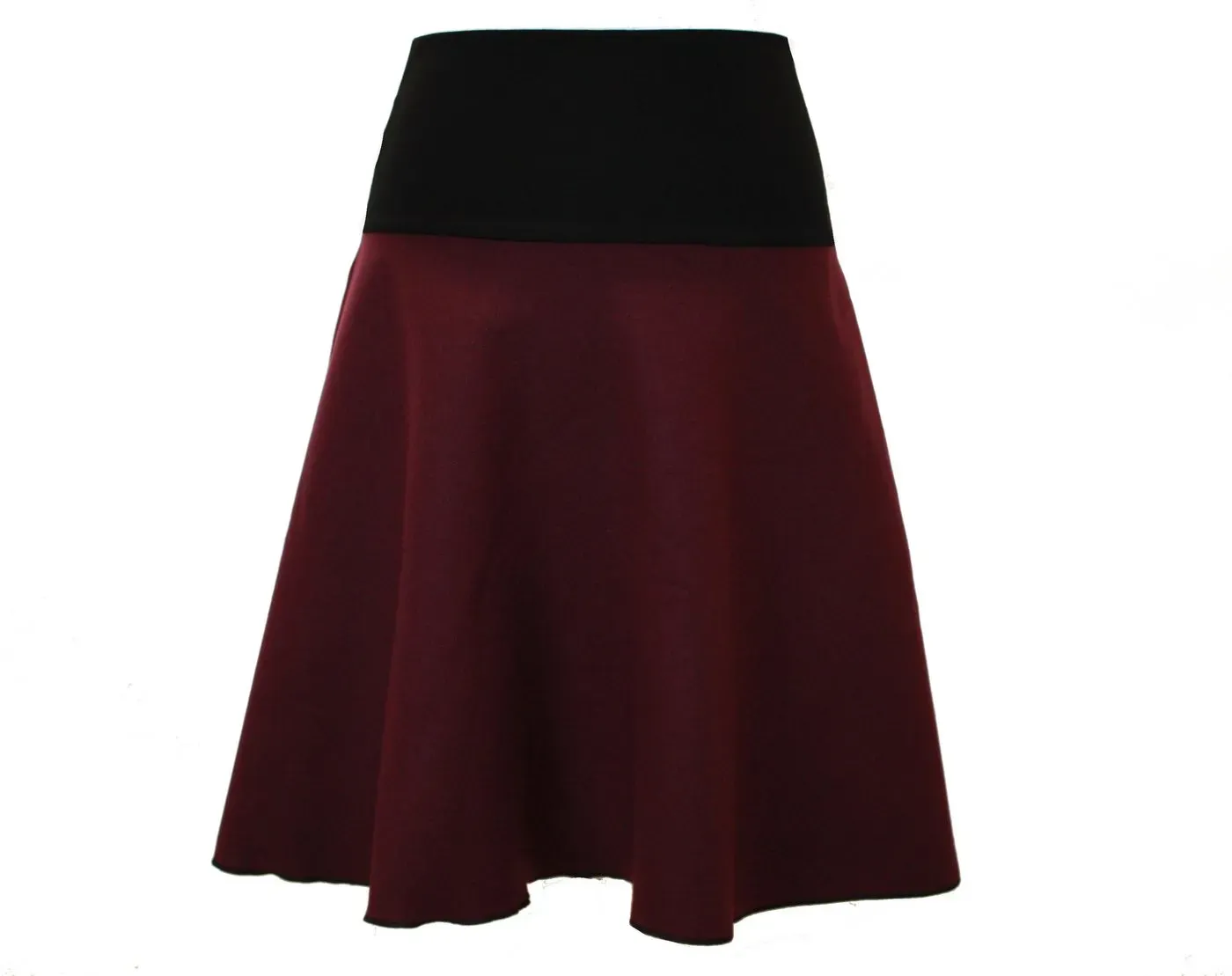 Preisvergleich Produktbild dunkle design A-Linien-Rock Wolle Loden Schwarz Weinrot 57cm elastischer Bund rot XS/S 36/38