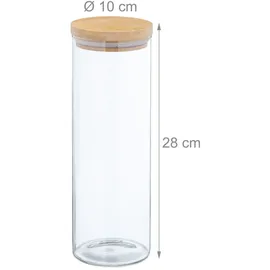 Relaxdays Vorratsgläser mit Bambusdeckel, 3er Set, runde Vorratsdosen aus Glas, 1600 ml, luftdicht, transparent/natur, 28 x 10 cm