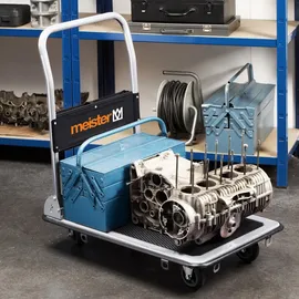 Meister Craft Meister Plattformwagen - Klappbar - Bis 300 kg Tragkraft - Feststellbremse / Transporthilfe mit Lenkrollen / Paketwagen mit Antirutsch-Beschichtung / Klappwagen aus Stahl / 8985540