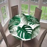 Morbuy Rund Tischdecke Elastisch, Blätter Drucken Rund Tischdecken Wasserdicht Lotuseffekt Abwaschbar Abwischbar Tischtuch für Garten Outdoor Küchentisch (Durchmesser 100cm,grüne Blätter)