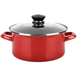Fagor Optimax Induktionskochgeschirr 18 cm, Glasdeckel, emaillierter Stahl, hohe Stärke, Antihaftbeschichtung Ecological XYLAN PLUS ohne PFOA, Rot