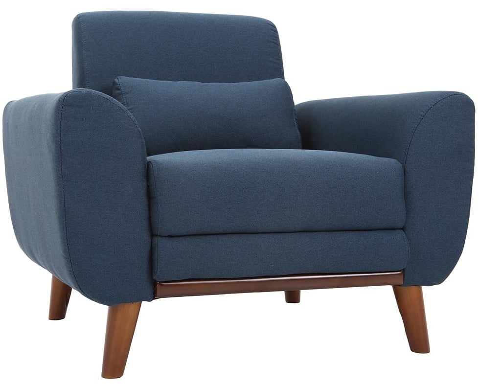 Fauteuil en tissu bleu foncé et bois foncé EKTOR