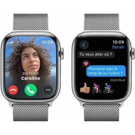 Apple Watch Series 9 GPS + Cellular 45 mm Edelstahlgehäuse silber, Milanaise Armband silber One Size