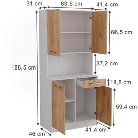 Vicco Küchenbuffet Raul 83,6 x 188,5 cm Weiß/Goldkraft Eiche