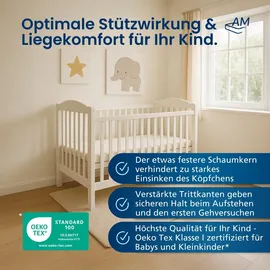 AM Qualitätsmatratzen Baby- - Made in Germany mit Trittkanten - Waschbarem Bezug 70x140cm
