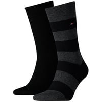 Tommy Hilfiger Herren Socken - Rugby Sock, Strümpfe, Streifen, uni/gestreift, Vorteilspack Schwarz 39-42