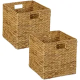 Relaxdays Aufbewahrungskorb, 2er Set, Wasserhyazinthe, Kleidung, Spielzeug, 30x30x30 cm, geflochtener Regalkorb, Natur