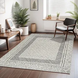 livabliss Monaco Wohnzimmer Boho, großer Schlafzimmer 160x213 cm ,Esszimmer mit geometrischem Muster, Skandinavischer Wohnzimmer modern in Grau, Schwarz, Creme