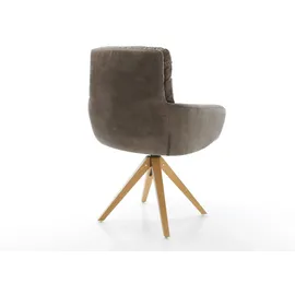 DeLife Esszimmerstuhl Abelia-Flex mit Armlehnen Mikrofaser Taupe Vintage Holzgestell kantig Natur