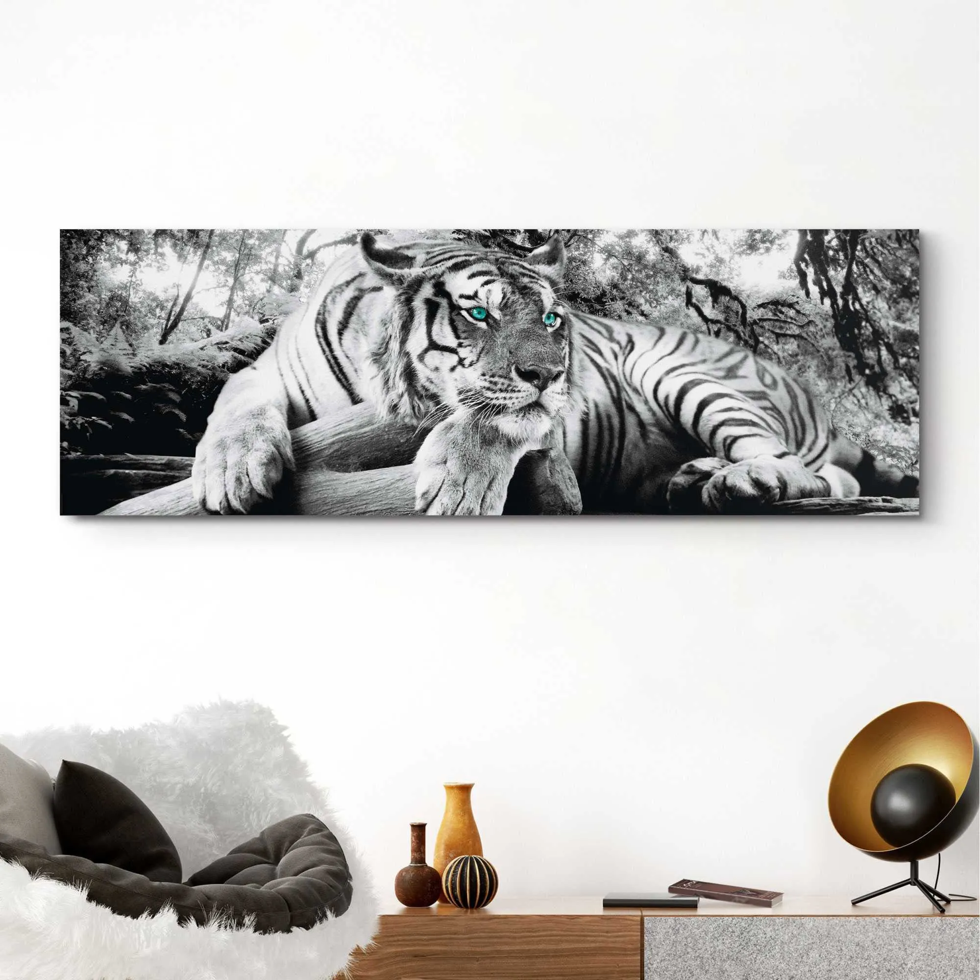 Deco-Panel HOME AFFAIRE "Tiger guckt dich an" Bilder Gr. B/H: 156 cm x 52 cm, grau Kunstdrucke