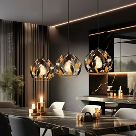 GLOBO Pendelleuchte Esszimmerlampe Deckenlampe Hängeleuchte 3-Flammig Gold Kristalle