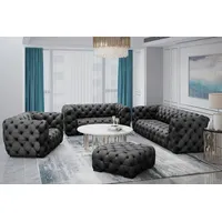 Sofaset Designersofa NATALIE 3-2-1 in Stoff Riviera Graphit