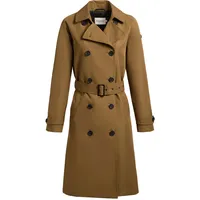 khujo Damen lange Übergangsjacke Mantel klassischer Trenchcoat mit Taillengürtel und Gehschlitz hintenRula2 Canary Green Gr. L - L