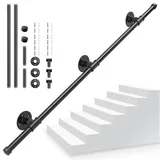 Handlauf für Treppen, Handlauf Treppengeländer Innen und Außen, Handlauf Schwarz mit Rutschfestem, Rostfreiem, Industriellem, Verzinktem Stahlrohr für Küche BadGarten, 1,2 M