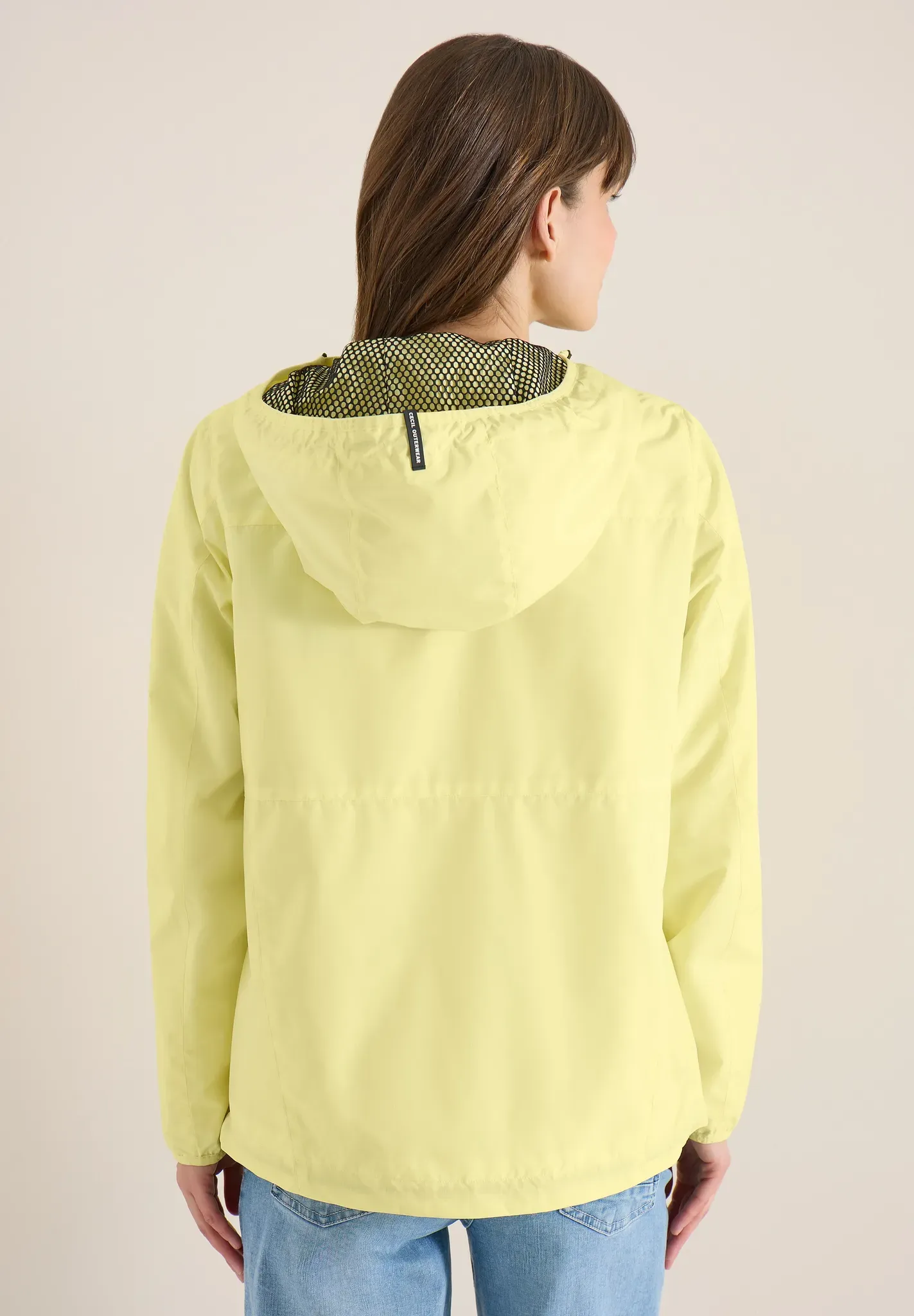 Regen- und Matschjacke CECIL, Damen, Gr. L (42), iced gelb, Stoff, Obermaterial: 100% Polyester. Futter: 100% Polyester, unifarben, comfort fit normal, ohne Ausschnitt, Bündchen, Jacken, mit Tunnelzugsaum