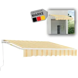 DELUKE® Gelenkarmmarkise 300x250cm - mit Handkurbel | Terrassenmarkise Klemmmarkise Balkonmarkise Sonnenmarkise Sonnenschutz  | Gelb