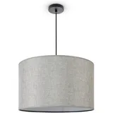Paco Home Pendellampe Wohnzimmer Deckenleuchte Stoff Lampenschirm Modern Einfarbig Rund Grau (Ø45.5 cm), Pendelleuchte-Schwarz - Typ 1 - Paco Home