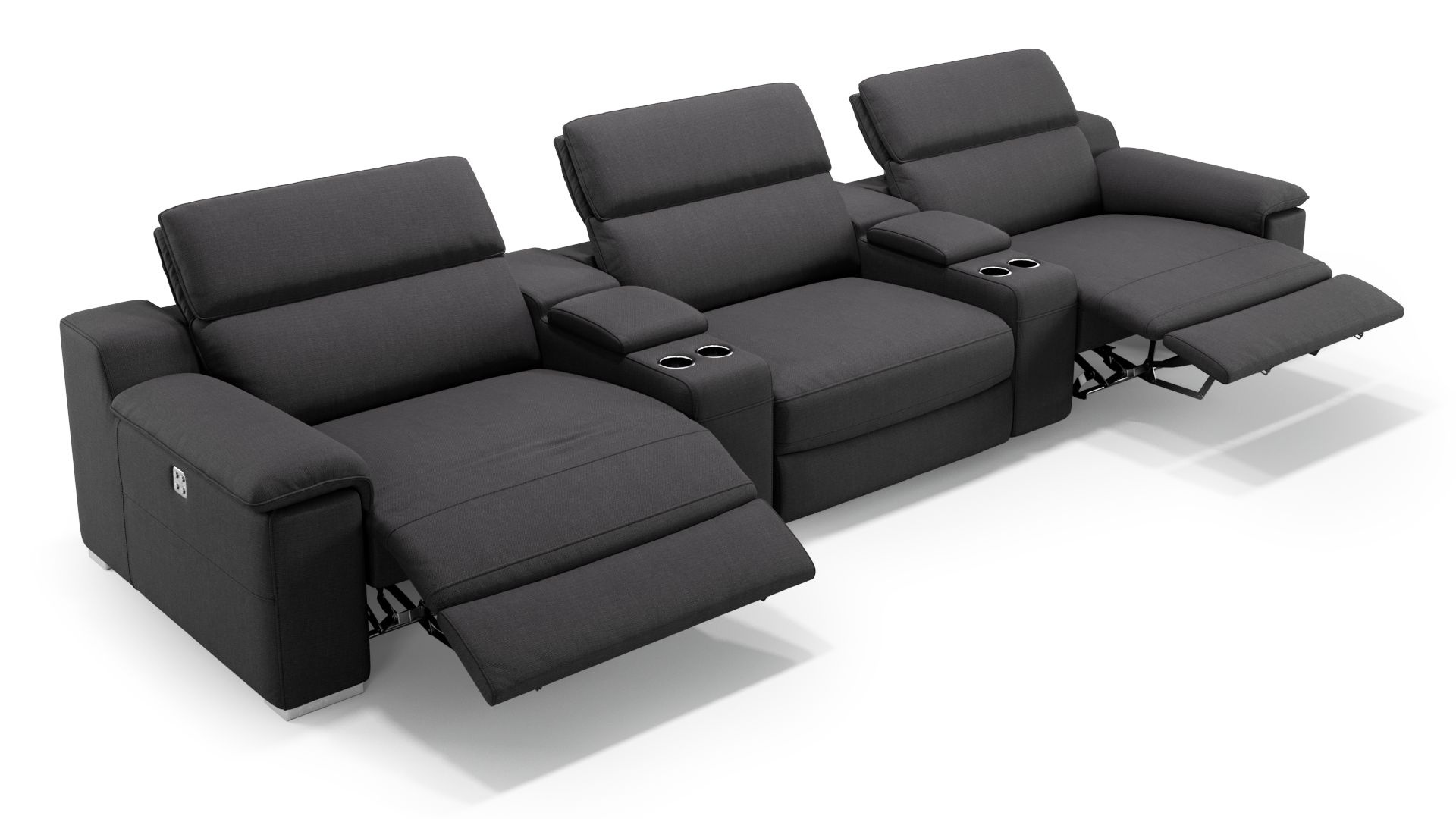 Kino Sofa MACELLO 3-Sitzer mit Mittelkonsolen Couch - Schwarz