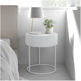 [en.casa] Beistelltisch Rill mit Schublade 46xØ40 cm Weiß