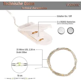 Voltronic LED-Lichterkette Draht 2 m Warmweiß