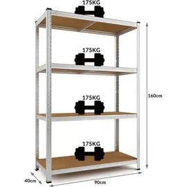 monzana Schwerlastregal MDF 160x90x40cm silber 700kg 4 Platten