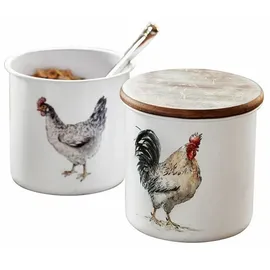 Loberon Dose 2er Set Nobles, gemütliches Country-Flair, Küchenzubehör, Aufbewahrung, Vorratsdose, Zuckerdose, Eisen, Kiefernholz, Gummi, weiß/braun