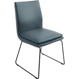Esszimmerstuhl K+W KOMFORT & WOHNEN "Creso Lederstuhl", blau (topas), B:50cm H:88cm T:55cm, Bronco: Nappaleder pigmentiert, Dickleder, 1, 3/1, 5mm, mit rustikal gekörnten Narbenbild, Stühle, Esszimmerstuhl, mit Sitzkissen und Rundrohrkufe in Metall schwarz Struktur