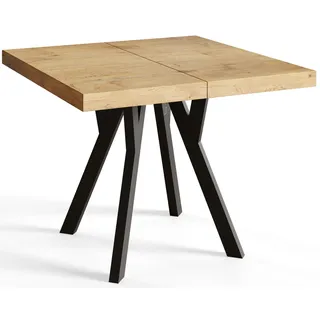 AlpiMeble Quadratischer Esstisch ausziehbar – Moderner Wohnzimmertisch und Küchentisch – Tisch mit Holzbeinen, stabile Konstruktion, Durchmesser 80-130 cm - Farbe Lancelot - Kollektion Rico
