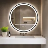 gimbelen LED Runder Badspiegel mit Beleuchtung, 3 Lichtfarben, Dimmbar, Antibeschlag, Energiesparend, Touch-Schalter und Speicherfunktion, LED Badspiegel Schwarz,