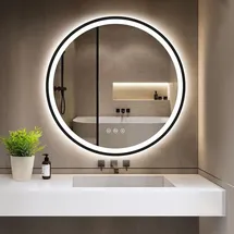 gimbelen LED Runder Badspiegel mit Beleuchtung, 3 Lichtfarben, Dimmbar, Antibeschlag, Energiesparend, Touch-Schalter und Speicherfunktion, LED Badspiegel Schwarz,