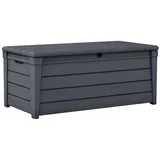 Keter Brightwood Gartenbox 455L - Aufbewahrungsbox mit Sitzfunktion für 2 Personen - Wetterbeständige Terrassenbox in Holzoptik Grau
