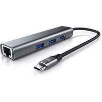 Primewire - USB C HUB mit RJ45 Ethernet - 10/100/1000 Mbit/s - Gigabit Ethernet, LAN Network Adapter - 3 x USB 3.2 Gen.1 A Ports - Notebook