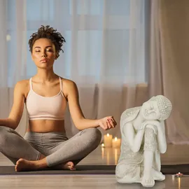 Relaxdays Buddha Figur, 61 cm, wetterfest, frostsicher, Dekobuddha, cremeweiß