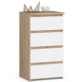 home collective Kommode mit 4 Schubladen Kommode Schlafzimmer Flur Wohnzimmer Organizer Kommode mit Schubladen 40 cm breit 74 cm hoch | sonoma Eiche-weiß Highboard Sideboard Mehrzweckschrank Schrank schmal