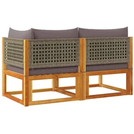 vidaXL Gartensofa mit Kissen 2-Sitzer Massivholz Akazie & Rattan