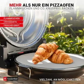 Heidenfeld elektrischer Pizzaofen Napoli, 1200 Watt, 400°, Sichtfenster, Pizzastein (Schwarz)